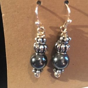 Silver and Black Bead Earrings